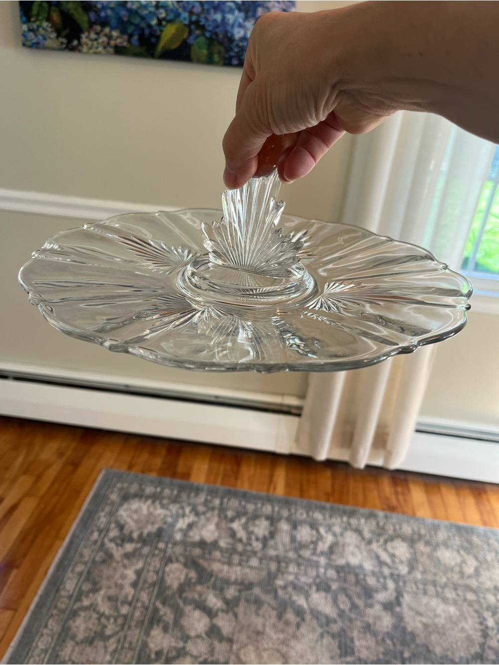 Vintage Fostoria Glass Art Deco FLAME Pattern Handled Lunch Tray Platter - Picture 5 of 14